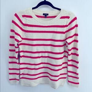 Talbots cotton blend basket weave knit nautical striped wide neck sweater sz S